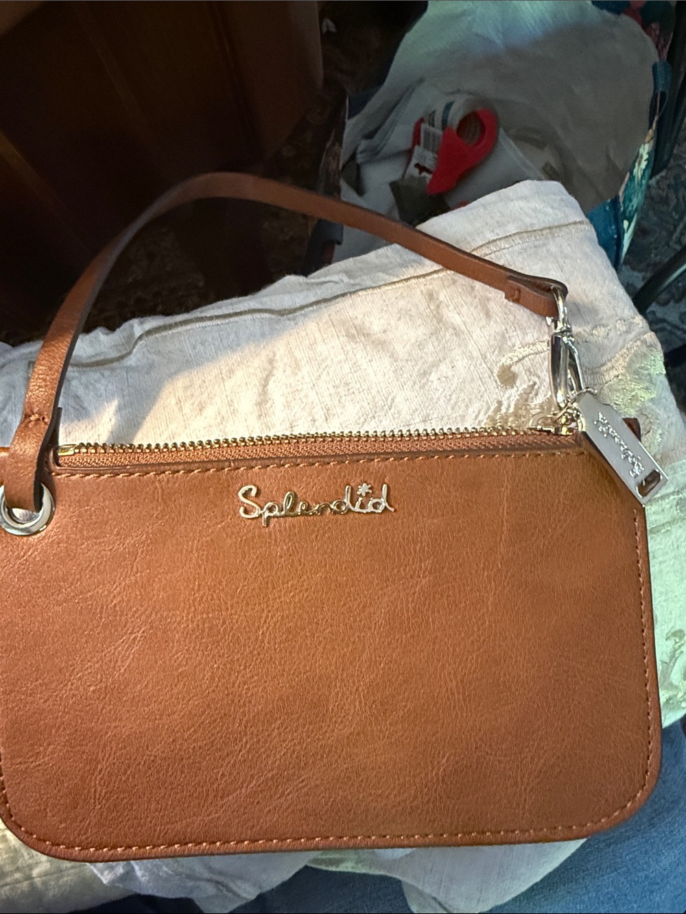 Splendid Brown/Tan Leather Wristlet with Gold Hardware
